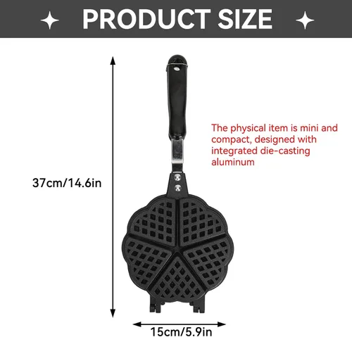 Miniatura 7 de Sartén para gofres de aleación de aluminio, antiadherente, diseño de corazón, estufa de campamento, sándwiches de aluminio para tostadas