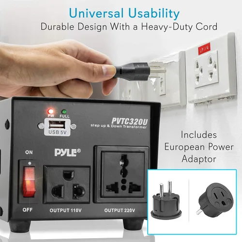Miniatura 5 de Pyle Convertidor de Voltaje Subida y Bajada - Transformador de Voltaje Convertidor de 500 Vatios con Puerto de Carga USB, Adaptador de Corriente UK