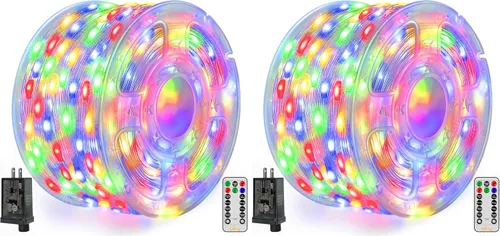 Miniatura 16 de Ollny Luces de Navidad para exteriores, 600 LED de 197 pies, luces multicolor para árbol de Navidad IP67, luces de hadas enchufables con control
