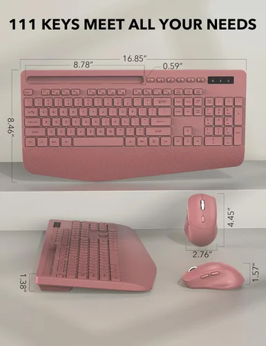 Miniatura 7 de Combo de teclado y ratón inalámbrico - Teclado ergonómico de tamaño completo con reposa muñecas, soporte para teléfono, modo de suspensión, combo