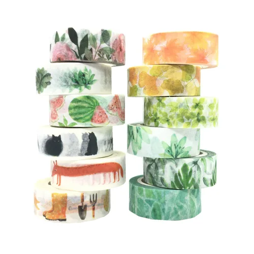VIVIQUEN Juego de cinta washi floral para suculentas, cinta decorativa de animales lindos para diario, álbumes de recortes, manualidades, envoltura