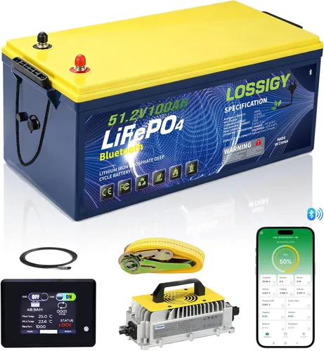 LOSSIGY Batería de litio para carrito de golf de 48 voltios, kit de conversión de batería de carrito de golf de 48 V con cargador y monitor LCD,