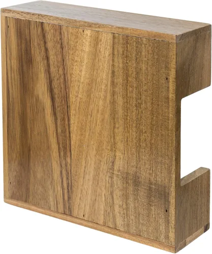 Miniatura 7 de MyGift Servilletero de mesa de madera de acacia de alta calidad, dispensador de servilletas cuadrado rústico con brazo decorativo de hoja de arce