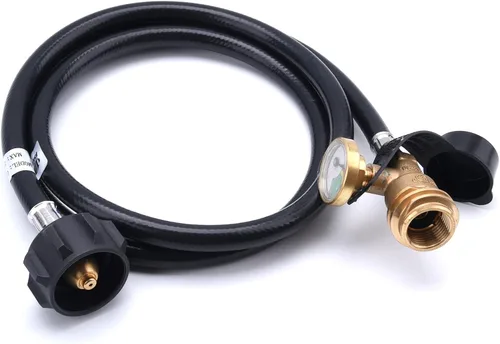 Miniatura 2 de GasSaf Manguera de Extensión de Tanque de Propano de 5 Pies con Medidor - Detector de Fugas Adecuado para Parrilla a Gas, Calentadores y Todos