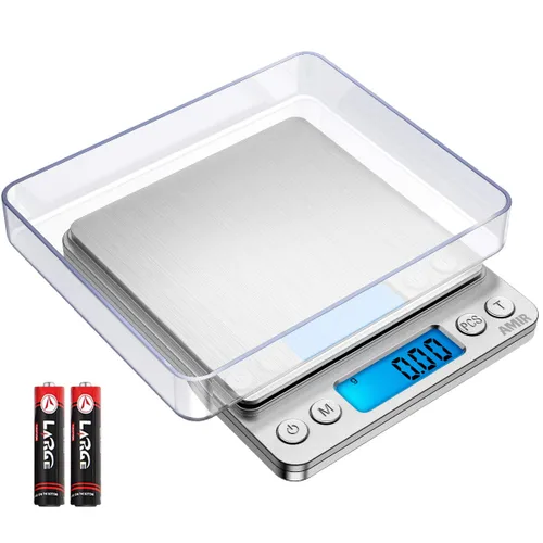 (Actualizada) AMIR Báscula Digital de Cocina, 500g Báscula Mini de Bolsillo para Joyería, Báscula de Alimentos, Báscula de Café, Pantalla LCD