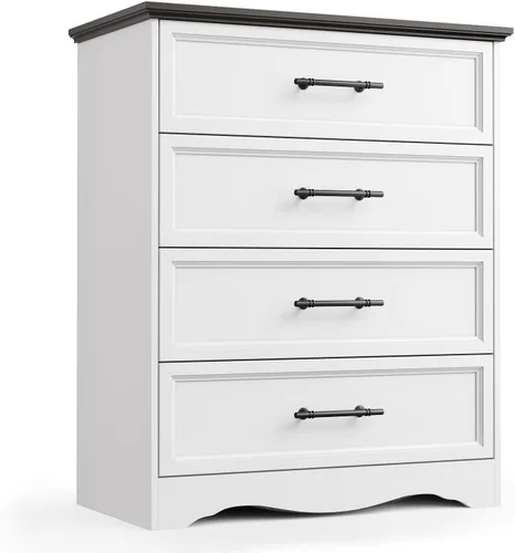 Miniatura 27 de YANSNWO Cómoda de Granja Negra para Dormitorio, Moderna Cómoda de 6 Cajones, Cómoda Alta de 44" con Manijas de Metal Cepillado, Organizadores