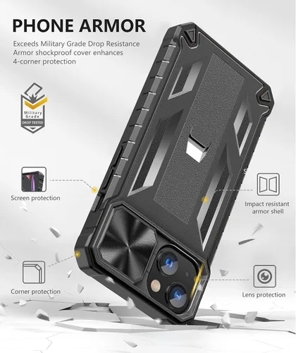 Miniatura 4 de SOiOS Funda resistente para iPhone 13 Mini y 12 Mini: con función atril y diapositiva 13 mini 12 mini, funda protectora para teléfono celular