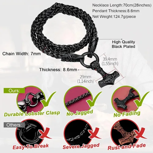 Miniatura 5 de FaithHeart Collar punk nórdico vikingo para hombre collar grueso acero inoxidable Mjolnirnudo celta cabeza de lobo colgante de amuleto joyería