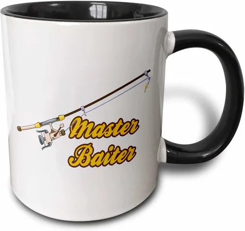 3dRose (mug_116326_4) Master BGaiter - Caña de pescar, divertido diseño deportivo de humor y deportes, taza negra de dos tonos, 11 onzas