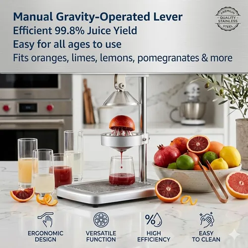 Miniatura 6 de Exprimidor manual de cítricos, exprimidor de palanca resistente para naranjas y limones, exprimidor de mano de acero inoxidable, fácil de limpiar