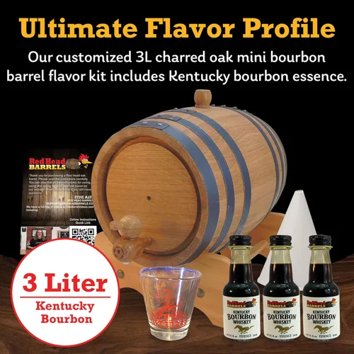 Miniatura 2 de Red Head Barrels Barril de whisky de roble blanco americano carbonizado de 3 litros con esencia saborizante de bourbon de Kentucky, kit de cerveza