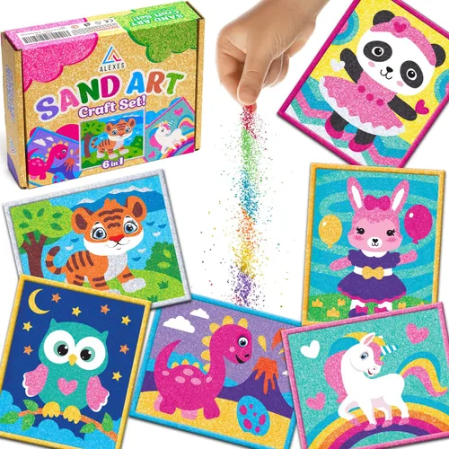 ALEXES Kits de arte de arena para niños - Kit de colorear de arena - Pelar y pegar imágenes de arte de arena - Sandart de regalo de Navidad para