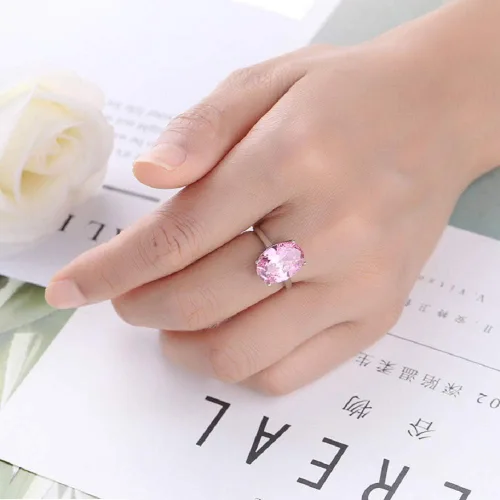 Anillo de piedras preciosas de topacio rosa de plata 925 para mujer, talla 6-10