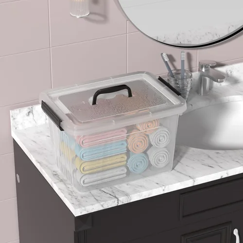 Miniatura 6 de Obstnny Caja de almacenamiento de plástico de 20 L con asa, paquete de 4 contenedores de almacenamiento transparentes con pestillo