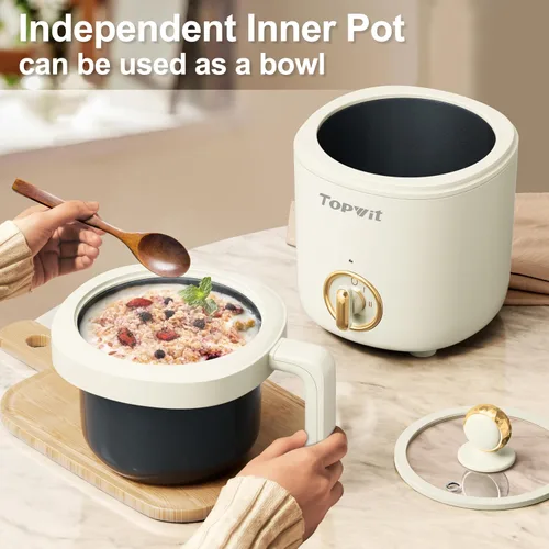 Miniatura 2 de TOPWIT Olla Caliente Eléctrica para Cocinar, Cocedor de Ramen de 1.2L, Cocedor de Fideos Portátil Antiadherente para Pasta, Sopa, Bistec, Avena