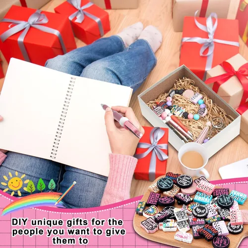Miniatura 7 de Zeyune 40 cuentas focales de silicona para bolígrafos, cuentas de silicona coloridas para hacer llaveros, regalo de graduación, collares, pulseras