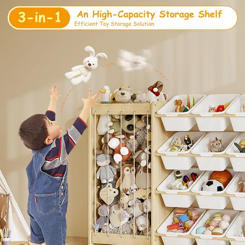 Miniatura 8 de EXPERLAM Organizador grande de almacenamiento de juguetes, almacenamiento de animales de peluche de madera y organizador de juguetes de 12 Blanco