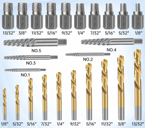 Miniatura 7 de XEWEA Juego de 39 piezas de extractor de tornillos y pernos con juego de brocas de mano izquierda, herramientas de extracción fácil de pernos rotos