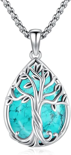 Miniatura 16 de Joyas de turquesa para mujeres y hombres de plata de ley 925 con colgante de urna para cenizas, collar con medallón de imagen, martillo de Thor