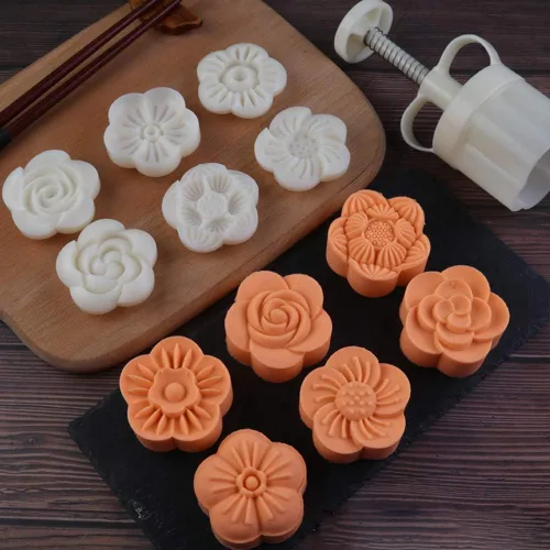 Juego de 6 sellos de galletas de 2.65 oz para pastel de luna, grosor ajustable, mediados de otoño, festival, bricolaje, prensa manual, cortador de