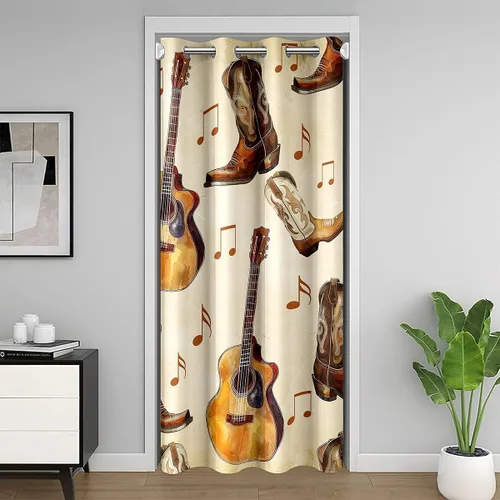Castle Fairy Cowboy Boots Door Curtain for Doorways Privacy Bohemia Musical Guitar Doorway Curtain Western Rustic Cowgirl All Season Blackout