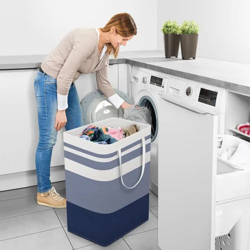Miniatura 6 de StorageRight Cesta de lavandería plegable grande con asas de fácil transporte, cestas de ropa independientes para lavandería, dormitorio, ropa, Azul