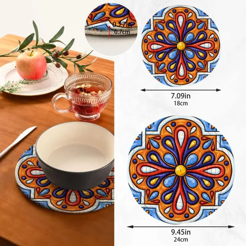 Miniatura 3 de Kigai Salvamanteles talavera mexicanos para ollas y sartenes y soportes para ollas, 2 unidades, tapetes redondos de cuerda de algodón, almohadillas