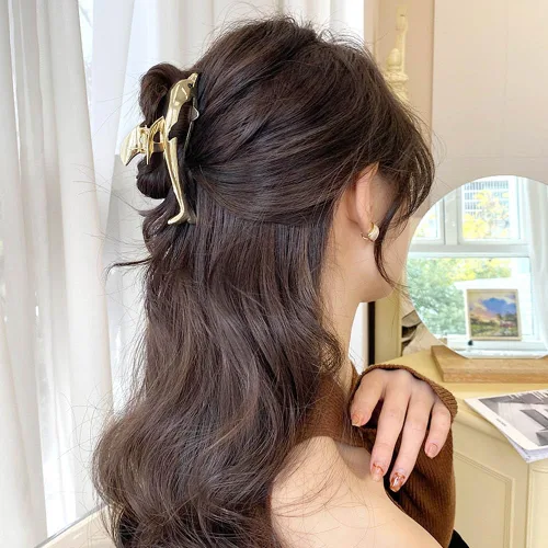 Miniatura 3 de 2 pinzas de metal para el pelo de delfín para mujer, pinzas antideslizantes de sujeción fuerte, elegantes pasadores de mandíbula para cabello grueso