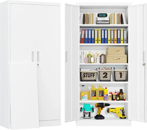 Miniatura 13 de BESFUR Armarios de almacenamiento de metal con estantes y puertas, armario de almacenamiento con cerradura de 36" de altura para oficina en casa