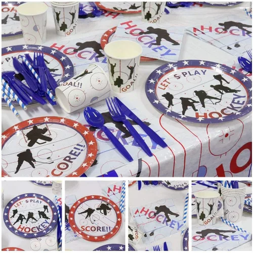Miniatura 7 de Suministros para fiestas de hockey – Paquete de fiesta temática de hockey sobre hielo para fanáticos del hockey sobre hielo para el día de partido