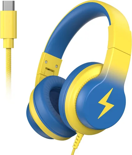 Miniatura 11 de Candy Bila Auriculares con cable para niños, auriculares USB tipo C para niños, volumen seguro de 85 dB, sonido estéreo HD, ajuste cómodo, ajustable