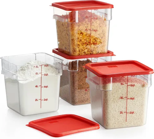 Miniatura 20 de CURTA Paquete de 4 recipientes de almacenamiento de alimentos con tapa roja - Grado comercial NSF en 5.7 L - Cuadrado, transparente, policarbonato