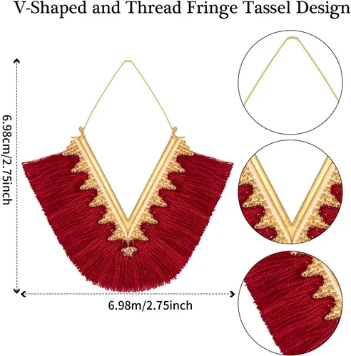 Miniatura 2 de 12 pares de aretes de borla de aro bohemios geométricos hechos a mano para mujer