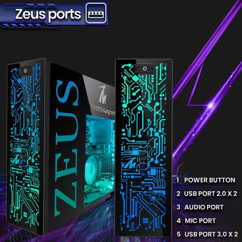 Miniatura 3 de TechMagnet PC de escritorio para juegos, Intel i7 6ª generación, Zeus Pro 4, GT 1030, ARGB de RAM de 16 GB, SSD de 1 TB + disco duro de 4 TB