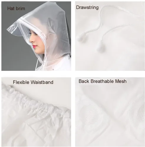 Miniatura 5 de Freesmily Chubasquero reutilizable transparente para mujeres y hombres, impermeable, traje de lluvia, conjunto de pantalones con capucha