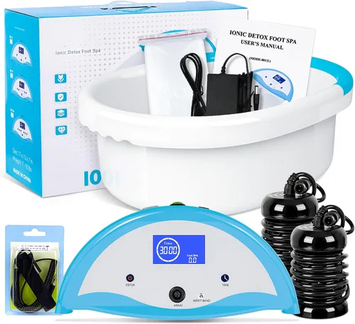 LeCuag Máquina de desintoxicación iónica de baño de pies con pulsera y temporizador, sistema de spa iónico para pies en el hogar, 2 placas de