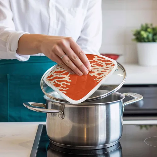 Miniatura 4 de Juego de 2 soportes para ollas de coral oceánico para cocina, platos para horno, almohadillas a prueba de calor con lazo para colgar, agarraderas