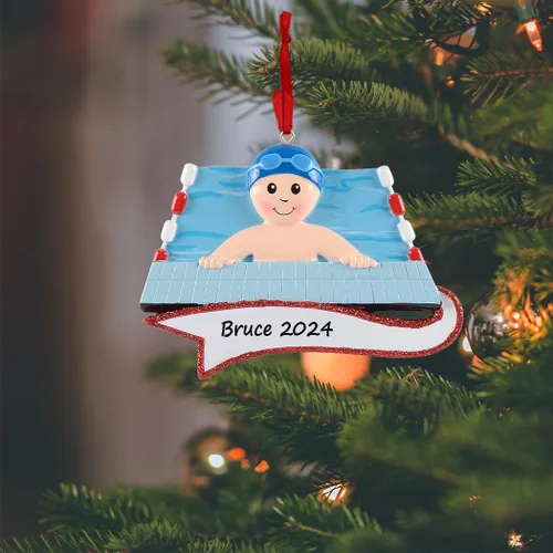 Miniatura 2 de Adorno de natación 2026 – Adorno de Navidad personalizado para nadador, adorno de niño nadador para árbol de Navidad, regalo de recuerdo de piscina