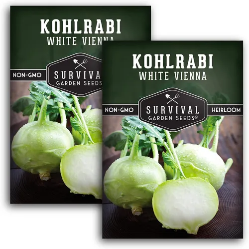 Miniatura 10 de Survival Garden Seeds - Semilla de colinabo blanco de Viena para plantar - Paquete con instrucciones para plantar y cultivar verduras crucíferas