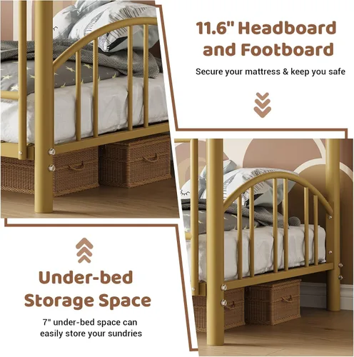 Miniatura 6 de GarveeHome Litera de metal individual sobre matrimonial, marco de literas resistente con barandilla arqueada y escalera de seguridad, cama de acero