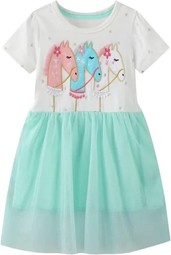 Vestido de tul de verano para niña pequeña, lindo patrón de dibujos animados, vestido de algodón con lentejuelas a rayas para uso diario para bebé