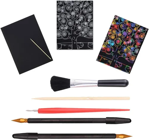 Miniatura 3 de LOOKSEVEN Juego de herramientas para rascar, 6 piezas de herramientas de arte para rascar, juego de artes de boceto, bolígrafo de color rascador