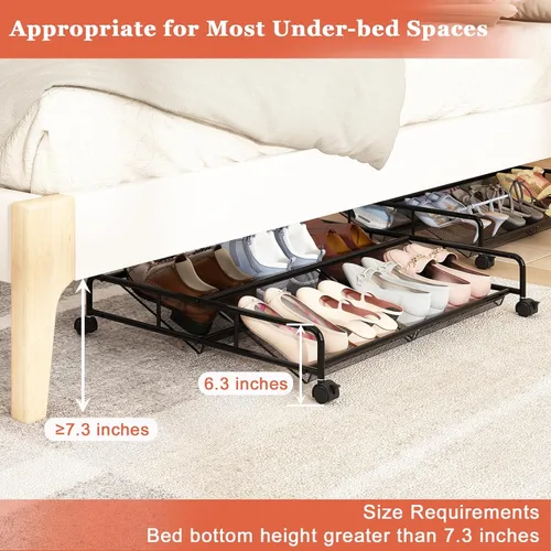 Miniatura 5 de Organizador de almacenamiento de zapatos debajo de la cama, contenedores de almacenamiento de malla metálica debajo de la cama con ruedas