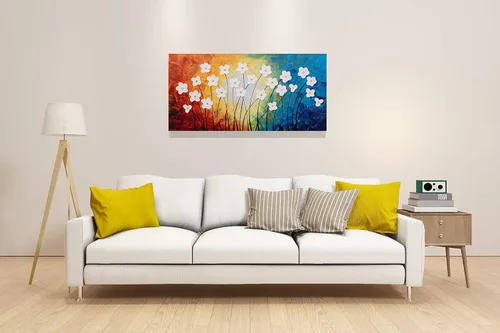 Miniatura 3 de Yihui Arts Pintura al óleo pintada a mano con flores texturizadas sobre lienzo, arte de pared floral blanco abstracto colorido para sala de estar