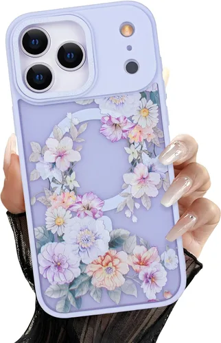 Miniatura 59 de Compatible con el teléfono 13 Pro - Funda magnética mate translúcida, de lujo, a prueba de golpes, magnética y con bonito patrón de flores, carcasa
