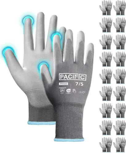 Miniatura 10 de PACIFIC PPE 18 pares de guantes de trabajo, guantes de punto sin costuras recubiertos de poliuretano, guantes de seguridad para pantalla táctil