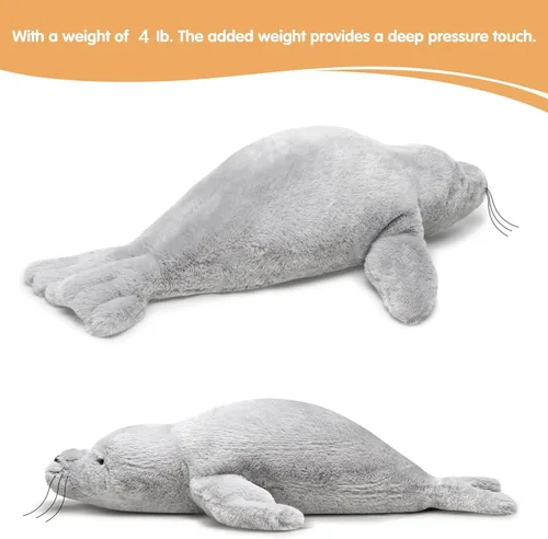 Miniatura 3 de CSVBTRF Animales de peluche con peso, 2 libras, 23 pulgadas, regalo de peluche de foca para niños - Animales de peluche de foca gris para abrazar
