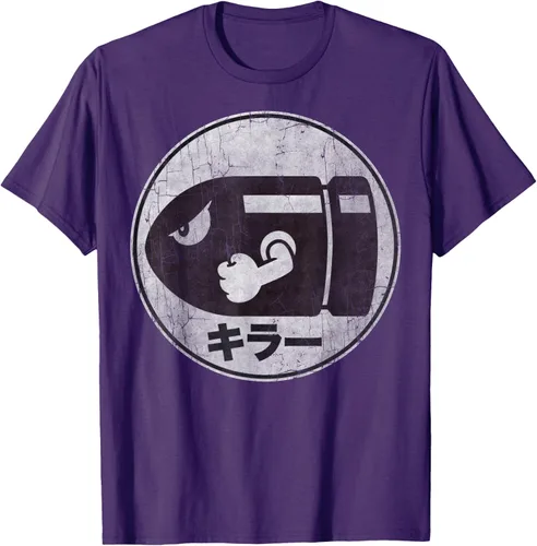 Miniatura 50 de Super Mario Camiseta con logotipo de Bullet Bill Distressed en Kanji