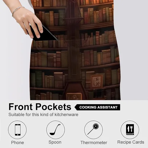Miniatura 5 de Personalized Book Room Library Adult Apron, Kitchen Cooking Aprons for Woman Man, Adjustable Bib Apron with Pocket for Baking, BBQ Crafting