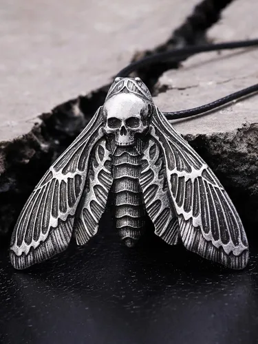 Miniatura 4 de HAQUIL Collar con colgante de calavera de aleación con cabeza de halcón de la muerte con cordón de cuero para mujeres y niñas 198 pulgadas Metal